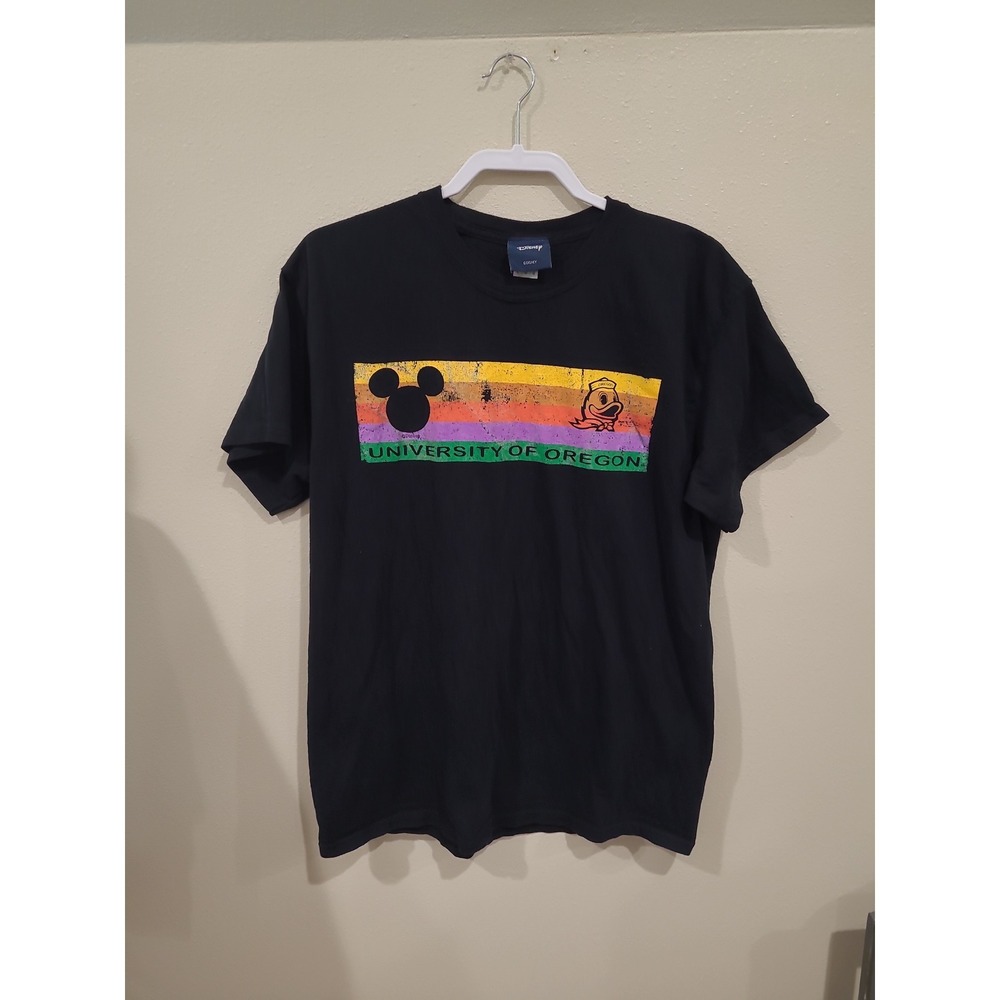 Oregon‎ Ducks x Disney Vibrant Rainbow Duck Mascot Graphic Tee Adult SZ LG black